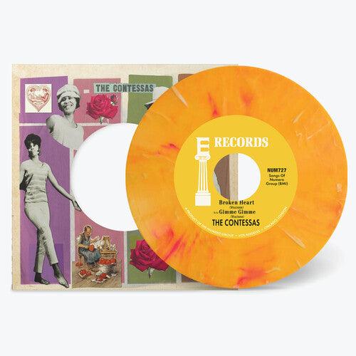 The Contessas- Broken Heart B/w Gimme Gimme - Peach/white Marble { vinyl }